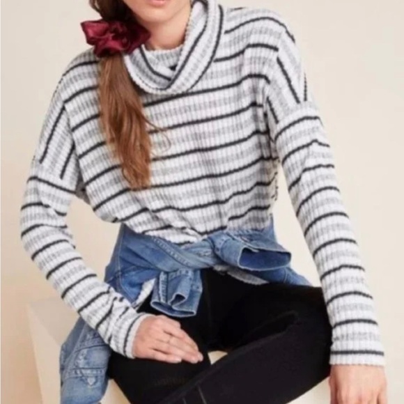 Anthropologie Sweaters - ANTHROPOLOGIE Saturday Sunday Pippa Hacci Gray Stripped Turtle Neck Sweater Sz S